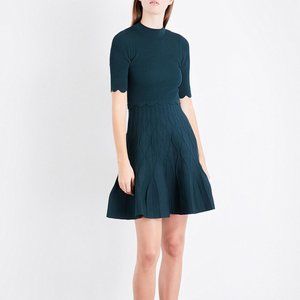 Sandro Fit & Flare Scalloped-Trim Knit Dress (Size 1)